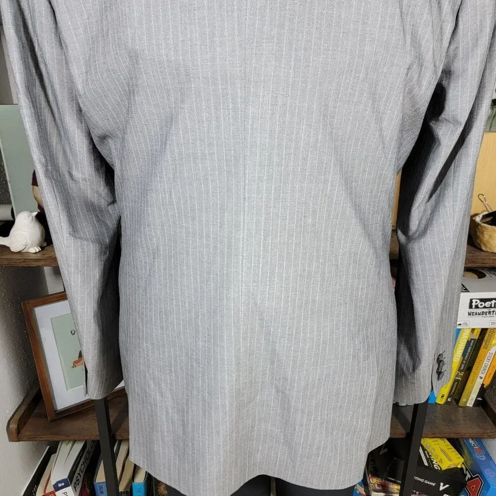Express Men's Sport Coat Blazer Two Button Gray Striped Polyester Blend Size 42L